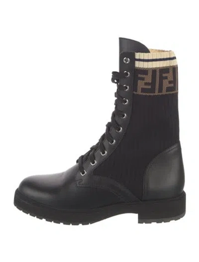 Pre-owned Fendi Zucca Ff Logo Graphic Print Combat Boots In Black