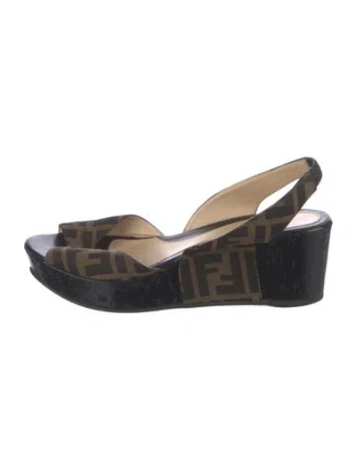 Pre-owned Fendi Zucca Ff Logo Graphic Print Flats In Brown