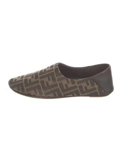 Pre-owned Fendi Zucca Ff Logo Graphic Print Flats In Brown