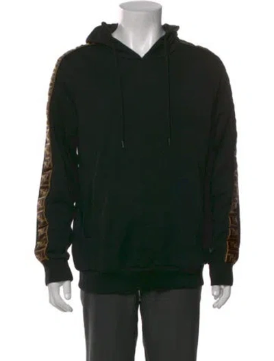 Pre-owned Fendi Zucca Ff Logo Graphic Print Hoodie In Black
