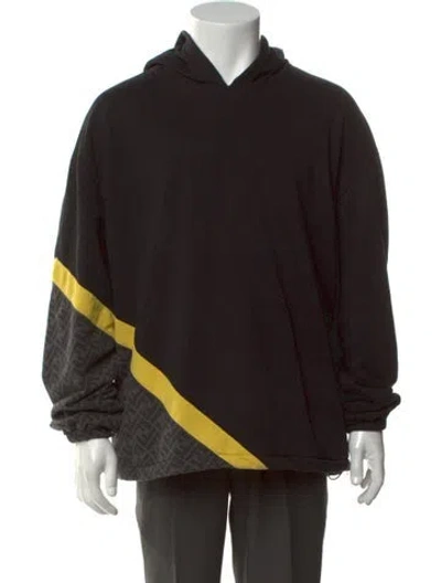 Pre-owned Fendi Zucca Ff Logo Graphic Print Hoodie In Black