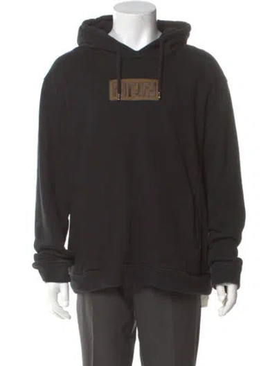 Pre-owned Fendi Zucca Ff Logo Graphic Print Hoodie In Gray