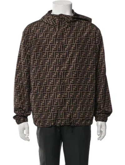 Pre-owned Fendi Zucca Ff Logo Graphic Print Jacket In Black/brown