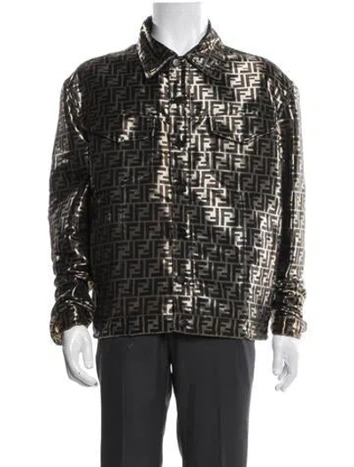 Pre-owned Fendi Zucca Ff Logo Graphic Print Jacket In Blue
