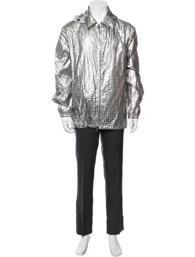 Pre-owned Fendi Zucca Ff Logo Graphic Print Jacket In Silver