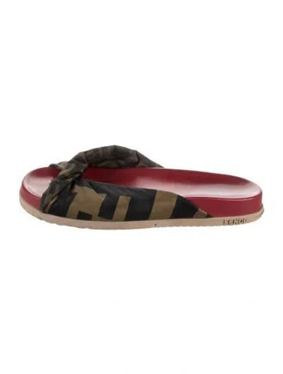 Pre-owned Fendi Zucca Ff Logo Graphic Print Mules In Neutrals