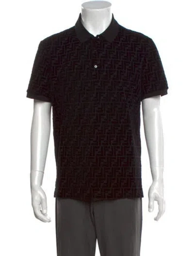 Pre-owned Fendi Zucca Ff Logo Graphic Print Polo Shirt In Black