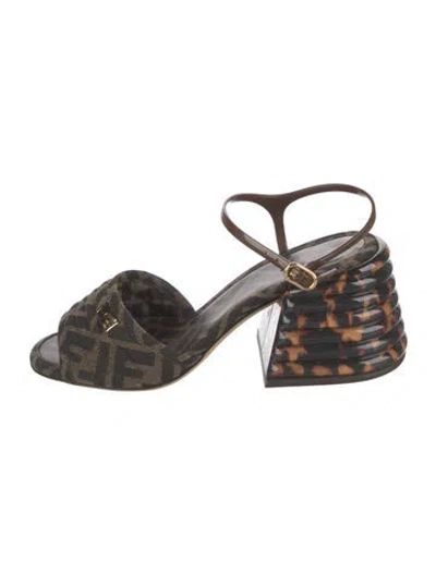 Pre-owned Fendi Zucca Ff Logo Graphic Print Sandals In Brown