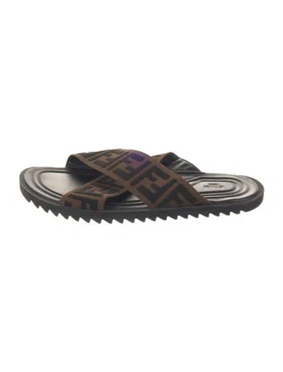 Pre-owned Fendi Zucca Ff Logo Graphic Print Sandals In Brown