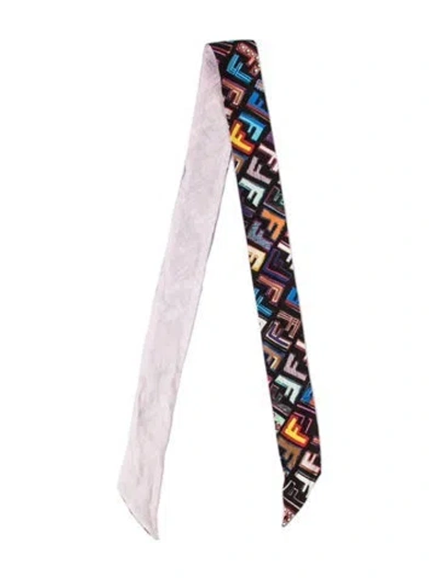 Pre-owned Fendi Zucca Ff Logo Graphic Print Scarf In Pink
