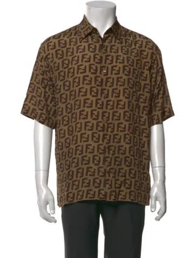 Pre-owned Fendi Zucca Ff Logo Graphic Print Shirt In Brown