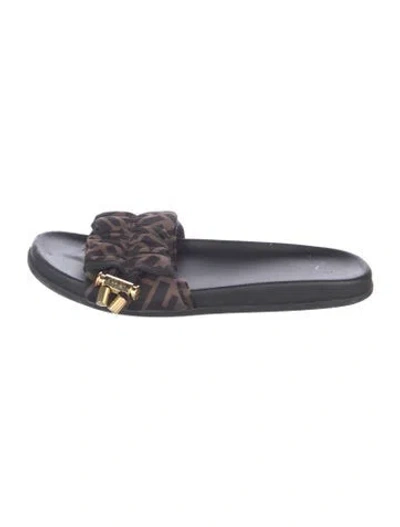 Pre-owned Fendi Zucca Ff Logo Graphic Print Slides In Blue