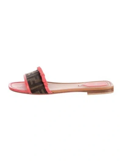 Pre-owned Fendi Zucca Ff Logo Graphic Print Slides In Pink