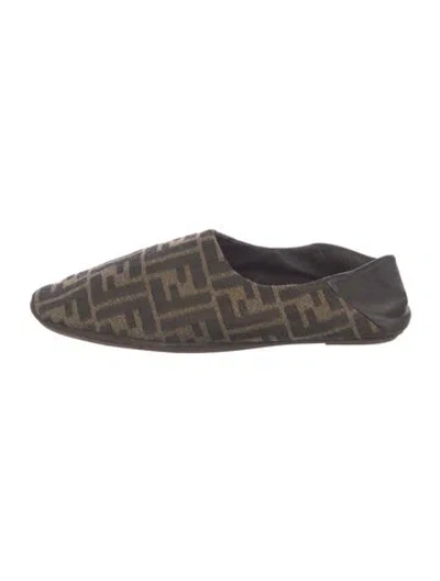 Pre-owned Fendi Zucca Ff Logo Graphic Print Slippers In Brown