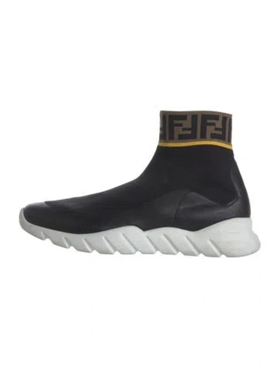 Pre-owned Fendi Zucca Ff Logo Graphic Print Sock Boots In Black