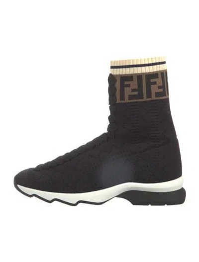 Pre-owned Fendi Zucca Ff Logo Graphic Print Sock Sneakers In Black