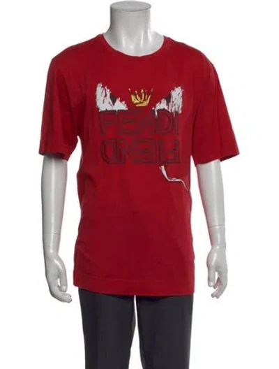 Pre-owned Fendi Zucca Ff Logo Graphic Print T-shirt In Red