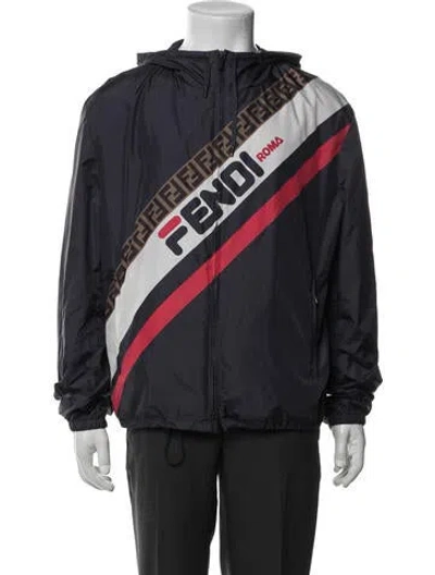 Pre-owned Fendi Zucca Ff Logo Graphic Print Windbreaker In Blue
