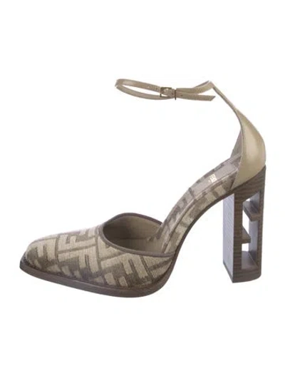 Pre-owned Fendi Zucca Ff Logo Jacquard Pumps In Neutral