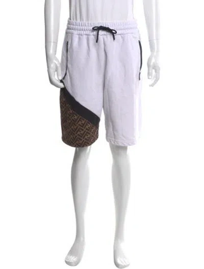 Pre-owned Fendi Zucca Ff Logo Jogger Shorts In White