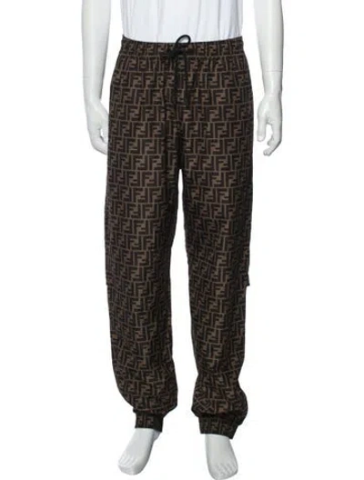 Pre-owned Fendi Zucca Ff Logo Joggers In Black/brown