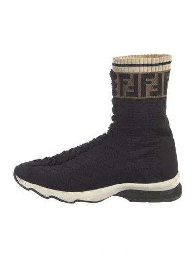 Pre-owned Fendi Zucca Ff Logo Lasercut Accents Combat Boots In Blue