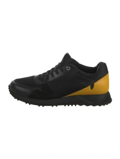 Pre-owned Fendi Zucca Ff Logo Leather Athletic Sneakers In Black