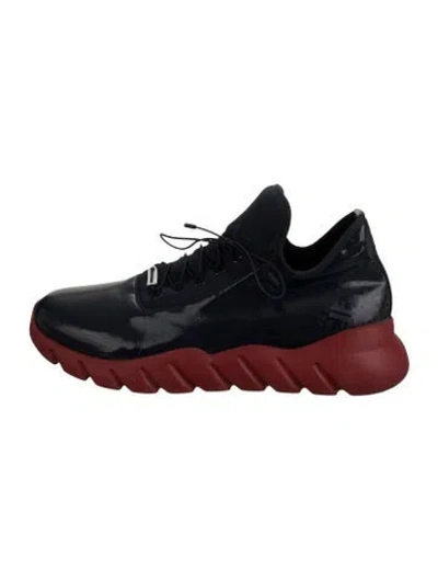 Pre-owned Fendi Zucca Ff Logo Leather Athletic Sneakers In Blue