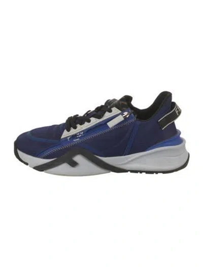 Pre-owned Fendi Zucca Ff Logo Leather Athletic Sneakers In Blue