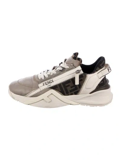 Pre-owned Fendi Zucca Ff Logo Leather Athletic Sneakers In Neutral