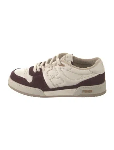 Pre-owned Fendi Zucca Ff Logo Leather Athletic Sneakers In Neutrals