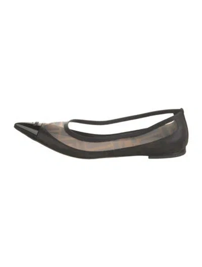 Pre-owned Fendi Zucca Ff Logo Leather Ballet Flats In Brown