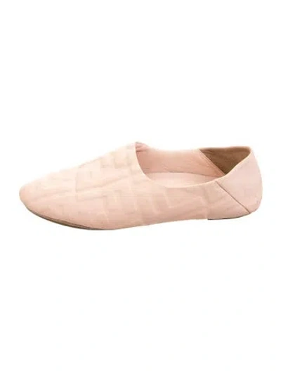 Pre-owned Fendi Zucca Ff Logo Leather Ballet Flats In Pink