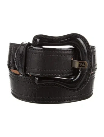 Pre-owned Fendi Zucca Ff Logo Leather Belt In Black