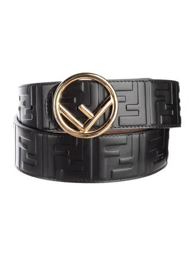 Pre-owned Fendi Zucca Ff Logo Leather Belt In Black