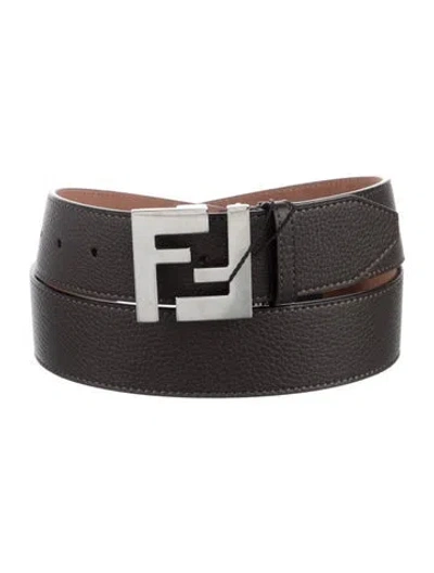 Pre-owned Fendi Zucca Ff Logo Leather Belt In Black