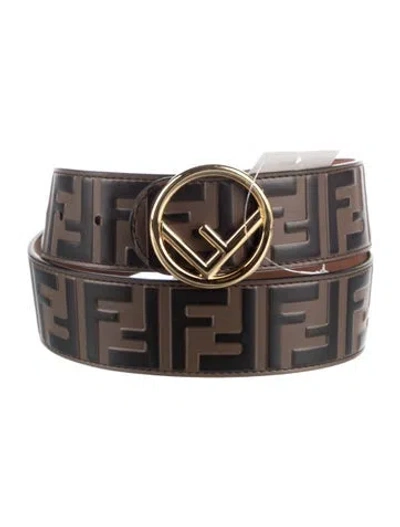 Pre-owned Fendi Zucca Ff Logo Leather Belt In Black/brown