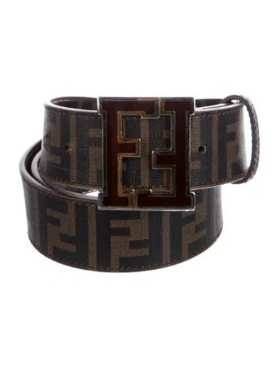 Pre-owned Fendi Zucca Ff Logo Leather Belt In Brown