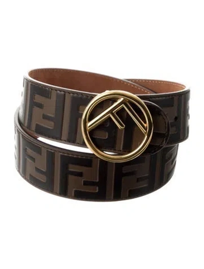 Pre-owned Fendi Zucca Ff Logo Leather Belt In Brown
