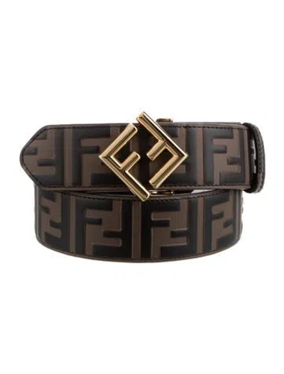 Pre-owned Fendi Zucca Ff Logo Leather Belt In Brown