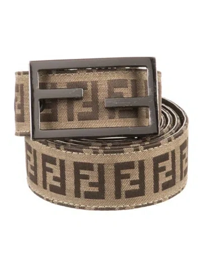 Pre-owned Fendi Zucca Ff Logo Leather Belt In Brown