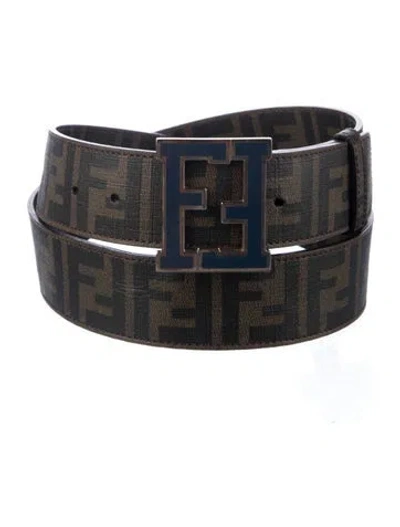 Pre-owned Fendi Zucca Ff Logo Leather Belt In Brown