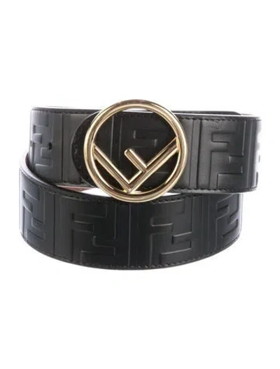 Pre-owned Fendi Zucca Ff Logo Leather Belt Kit In Black