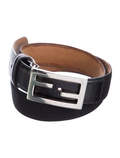 Pre-owned Fendi Zucca Ff Logo Leather Belt Kit In Black
