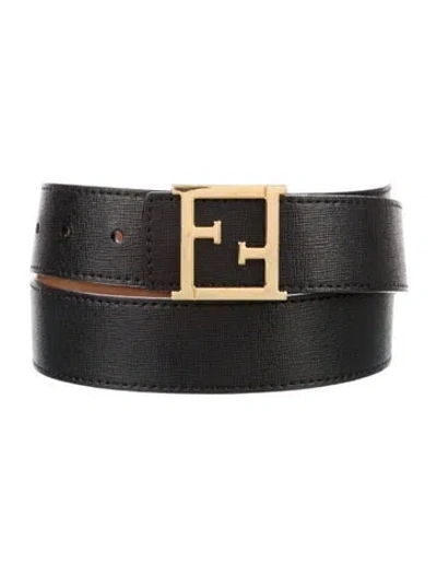 Pre-owned Fendi Zucca Ff Logo Leather Belt Kit In Black