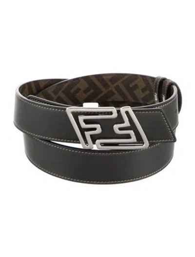 Pre-owned Fendi Zucca Ff Logo Leather Belt Kit In Brown
