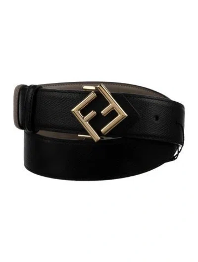 Pre-owned Fendi Zucca Ff Logo Leather Belt W/ Tags In Black