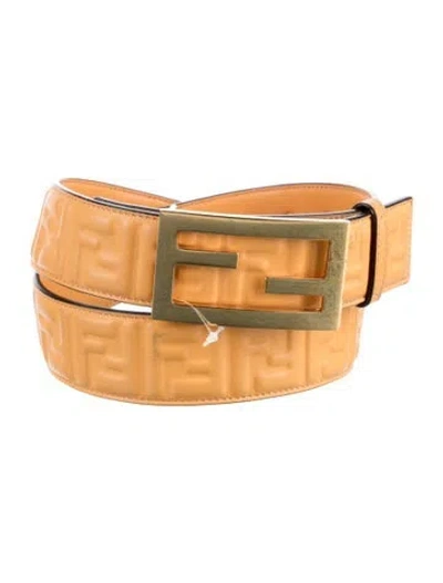 Pre-owned Fendi Zucca Ff Logo Leather Belt In Yellow