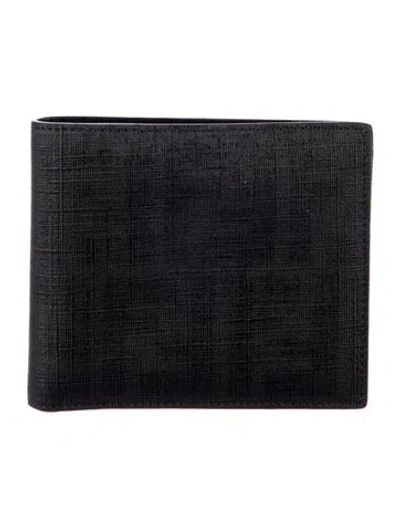 Pre-owned Fendi Zucca Ff Logo Leather Bifold Wallet In Black
