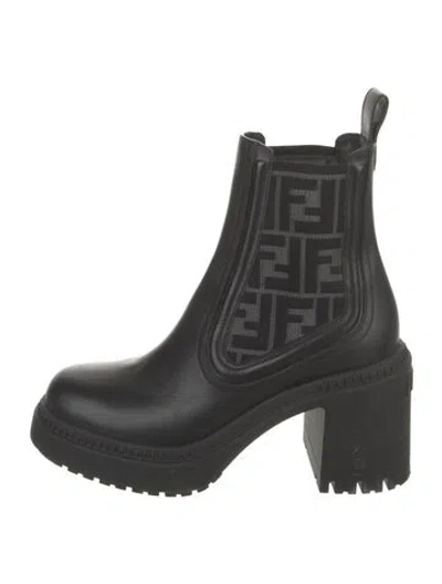 Pre-owned Fendi Zucca Ff Logo Leather Boots In Black
